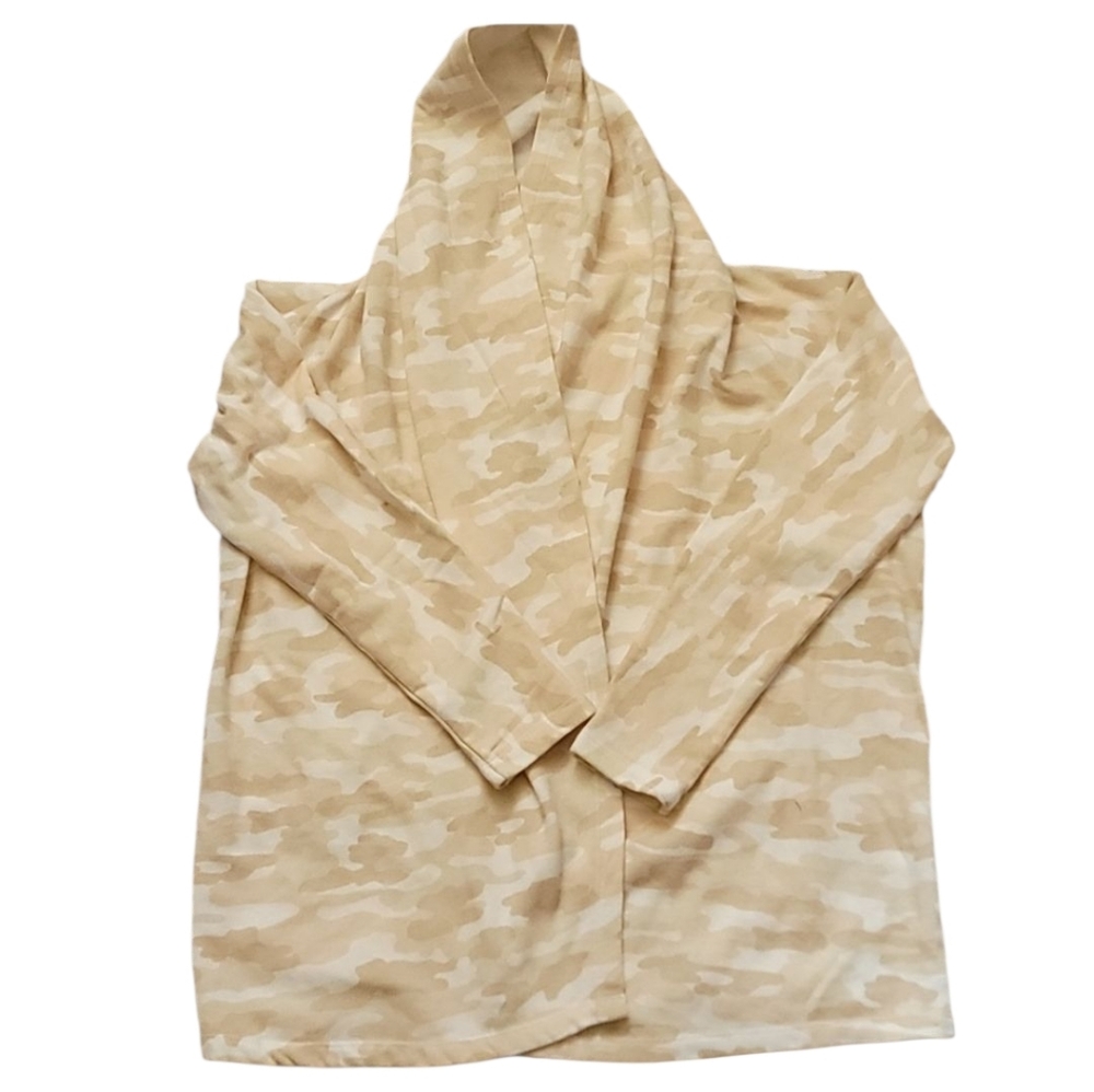 Lucky Brand Tan Camo‎ Print Open Front Cardigan Size L